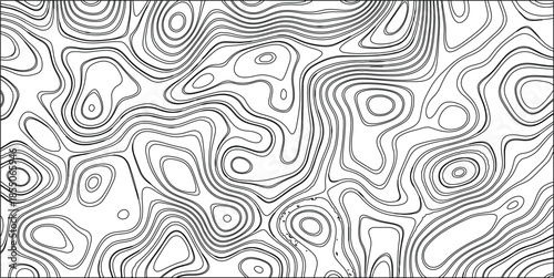 Abstract black and white contour line pattern resembling topographic maps or fluid dynamics, with organic, swirling shapes and varying line thickness