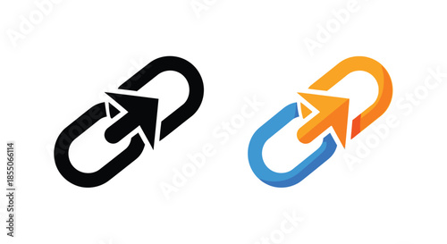 Two interlocking arrow chain links one black and one gradient colored