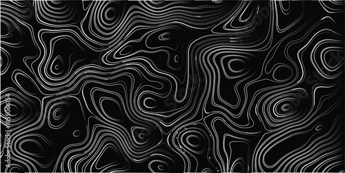 Abstract topographic map-like pattern in grayscale with swirling contour lines and shaded valleys, creating a sense of depth and organic flow on a black background