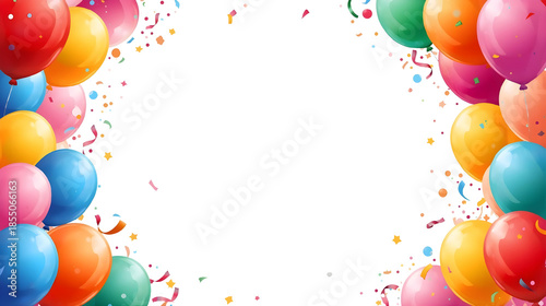 Colorful balloons frame a white space, creating a festive border
