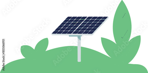 Solar panel renewable energy illustration with green plants, eco friendly technology concept, sustainable power generation, clean environment design