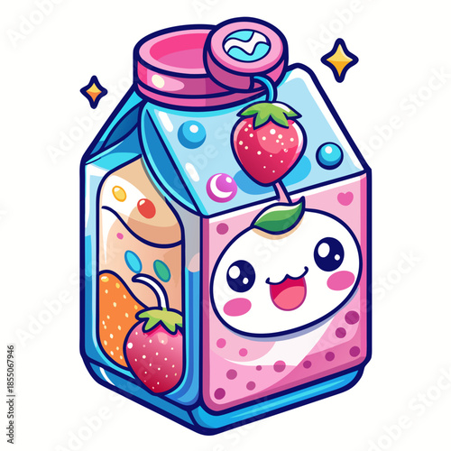 Cute Cartoon Juice Box with Happy Face and Strawberries Design cute cartoon juice box
