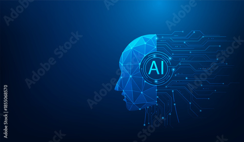 head robot ai line circuit board technology on blue dark background. artificial intelligence and learning concept. vector illustration fantastic technology.