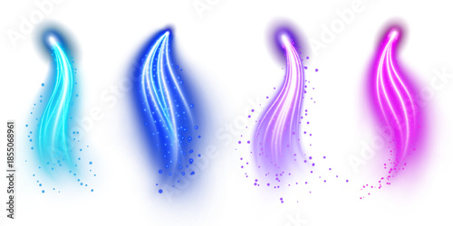 Colorful light streaks on transparent background