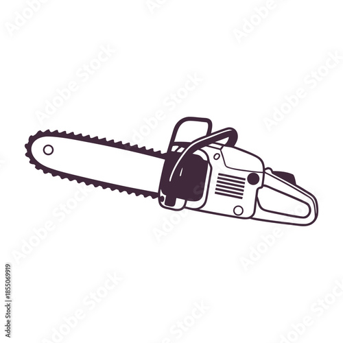 Black and white chainsaw with serrated blade and handle