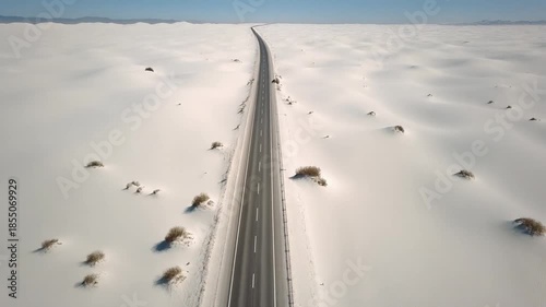 Drone Top-Down Shot of White Desert Minimal Highway