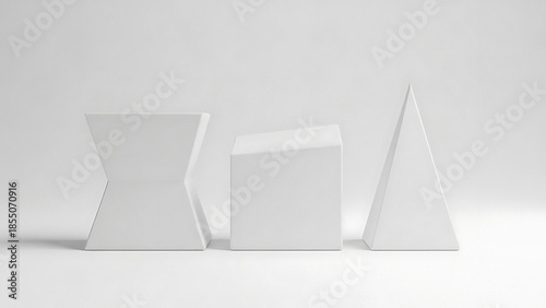 Three white geometric shapes on a plain background silhouette abstract