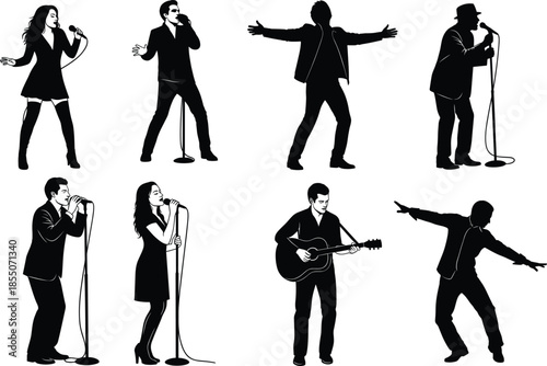 “Live Music Silhouettes – Singers & Guitarists on Stage”