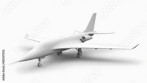 White futuristic stealth aircraft with sharp angular and landing gear extended