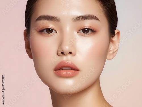 Radiant Asian Woman with Flawless Makeup and Dewy Skin - Close-up Portrait