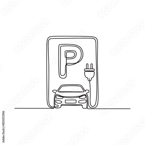 Electric vehicle parking sign with a car and charging plug illustration
