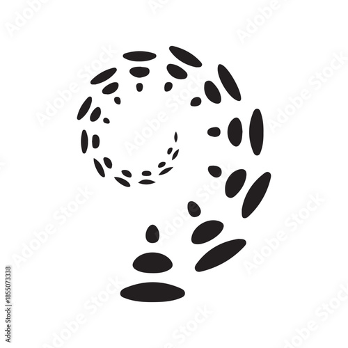 Abstract Black and White Swirling Pattern of Scattered Oval Shapes