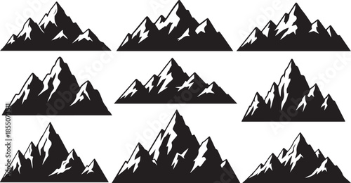 Mountain Range Logo Collection

Minimal Alpine Mountain Silhouettes Set

Outdoor Mountain Peak Icons Bundle