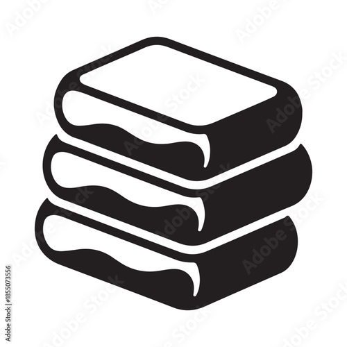 A simple black and white illustration of a stack of folded towels