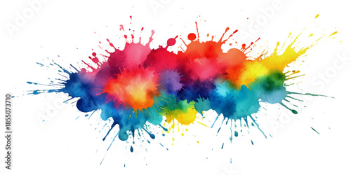 abstract rainbow creative horizontal banner from paint splashes. Bright colorful watercolor splash splatter stain brush strokes on white background. Modern vibrant aquarelle spot. Rainbow trendy
