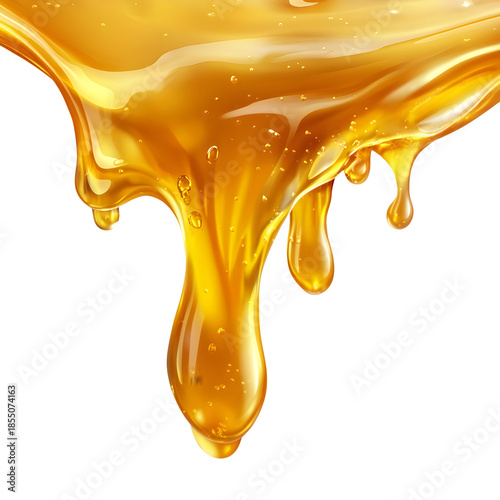 Golden Viscous Liquid Dripping on White Background