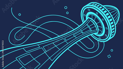 Futuristic abstract tech illustration with glowing geometric shapes in vibrant digital space