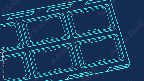 Futuristic HUD interface with glowing digital elements and data visualization in neon blue tones