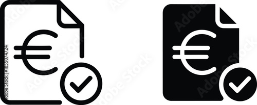 Euro Document Approval Icon Set Representing Payment Confirmation, Invoice Validation, and Financial Documents
