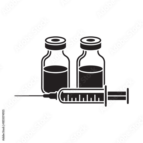 Medical vials and syringe a simple illustration of vaccination or injection