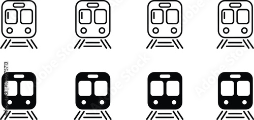 Modern Metro Train Icon Set in Line and Solid Style for Public Transportation Design