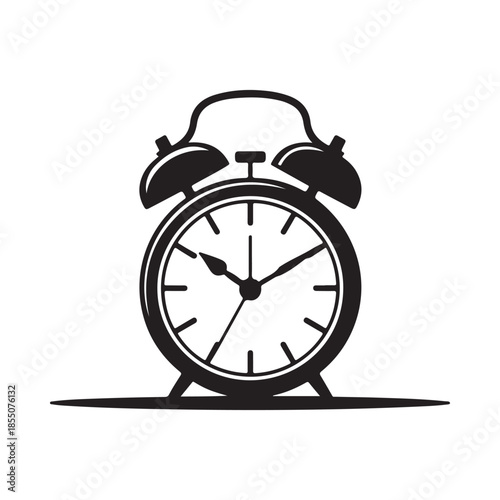 A classic black and white illustration of a vintage alarm clock