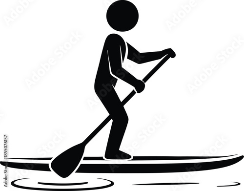 Stand Up Paddleboarding Silhouette Icon Representing Water Sports, Outdoor Recreation, and Adventure
