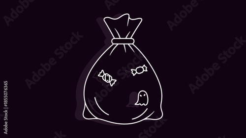 Halloween Candy Bag Outline with Ghost and Sweets - Dark Background