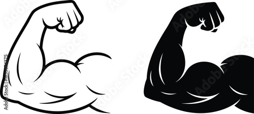 Strong Muscle Arm Flex Icon Set Representing Strength, Power, Fitness, and Bodybuilding
