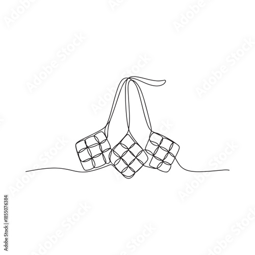 Minimalist line art illustration of traditional woven bags hanging together