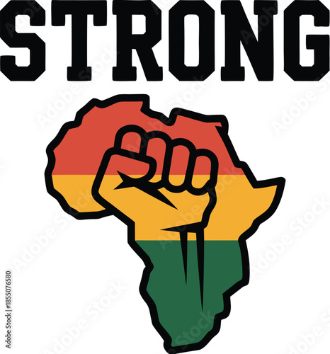 Strong with Fist and Africa Map T-Shirt Design