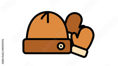 Cozy Winter Hat and Mittens Icon Set - Warmth for Cold Weather