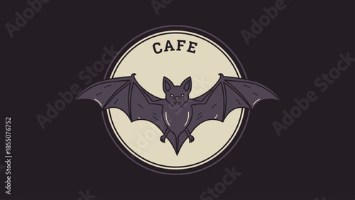 Spooky Bat Cafe Logo - Vintage Illustration with Dark Theme