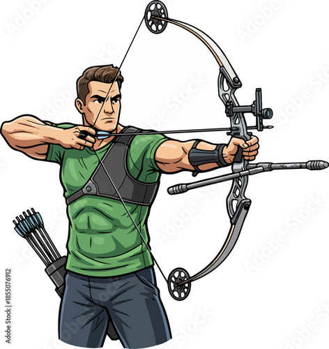 Powerful Male Archer in Action Vector Illustration