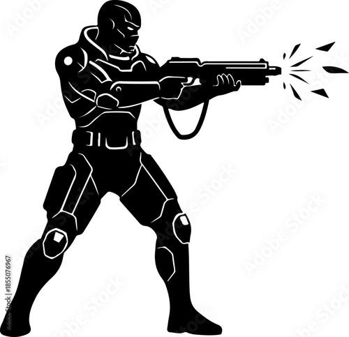 Futuristic Soldier Firing silhouette vector illustration