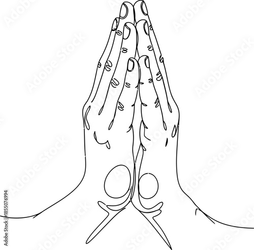 line drawing of praying hands together in one continuous line