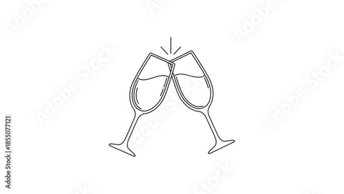 Toasting Champagne Glasses Line Art Illustration Isolated on White Background