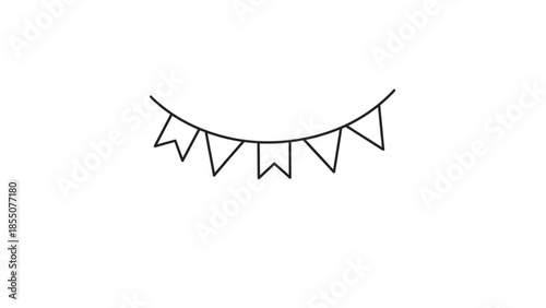 Party Bunting Outline Icon Hanging Isolated on White Background