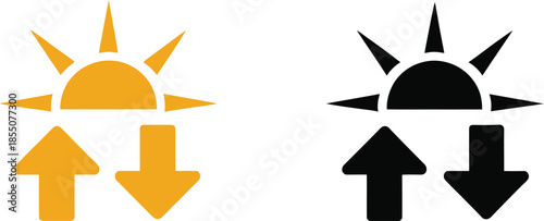 Sunrise and Sunset Direction Icon Set Representing Daylight Cycle, Up and Down Movement, and Time Change