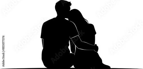 silhouette of a man and woman sitting together in a romantic pose