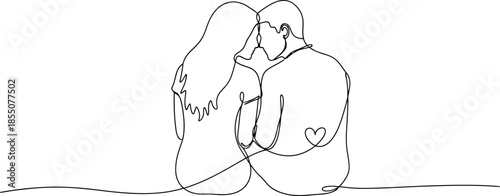 line drawing of a couple kissing with a heart on the mans side