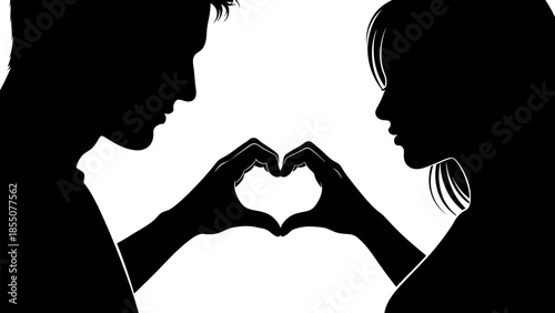 silhouette of a couple making a heart shape with their hands facing each other