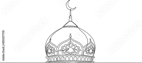 Islamic mosque dome with crescent moon on top and floral patterns  architectural design element