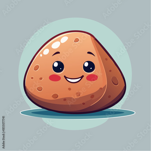 Cute cartoon potato with a happy face and rosy cheeks.