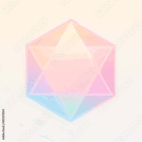 Pastel-colored geometric crystal with a soft, dreamlike aesthetic, radiating a sense of calm and wonder.