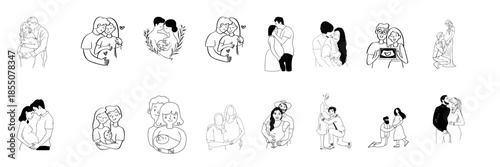 Pregnant woman with husband line icons