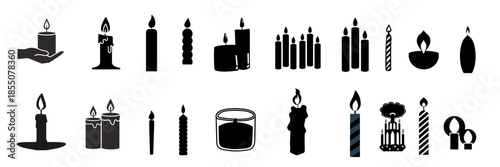 Candle silhouette icon set