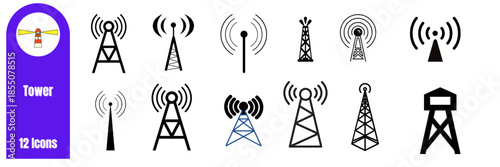 Network tower line icon set