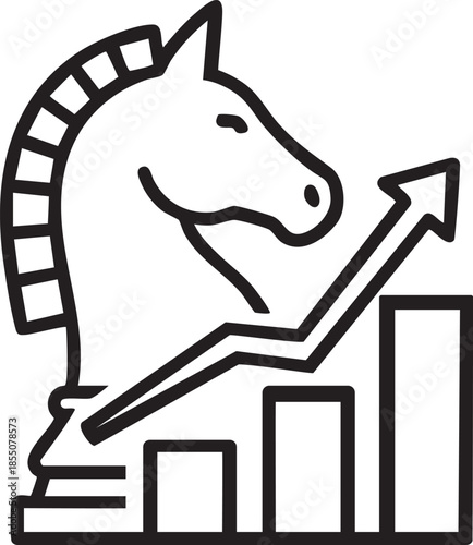 Illustration of a horse head with an upward-pointing arrow and a bar chart, symbolizing growth and success.