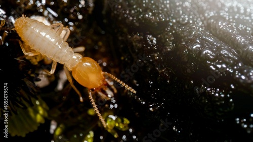 Quadro su tela Close up of worker termite walking in nest on forest floor, Termites walking in